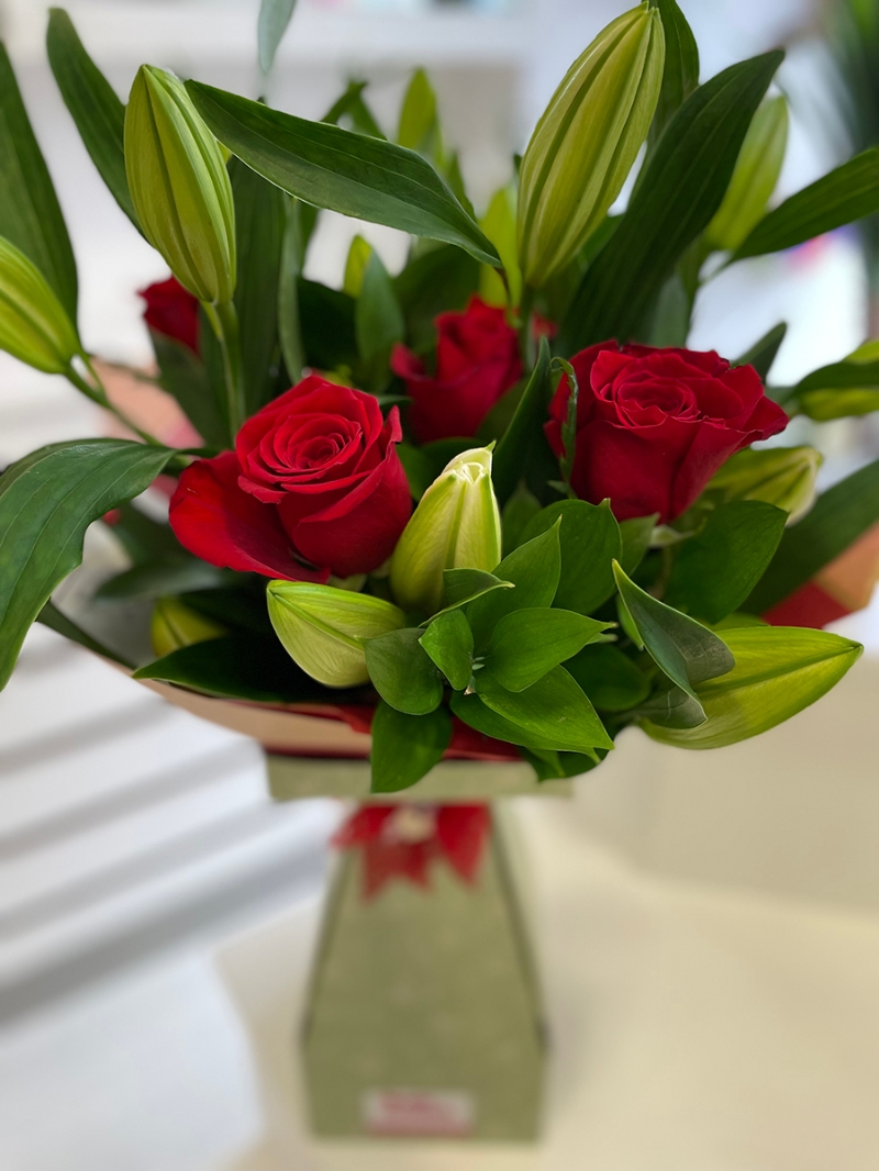 Pink Lily and Rose Bouquet