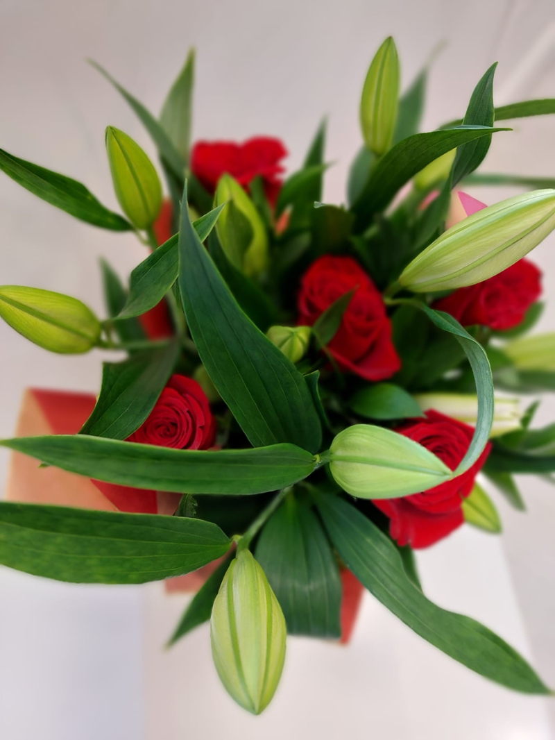 Pink Lily and Rose Bouquet