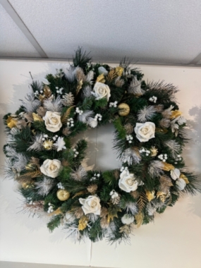 Large Artificial White & Gold Wreath